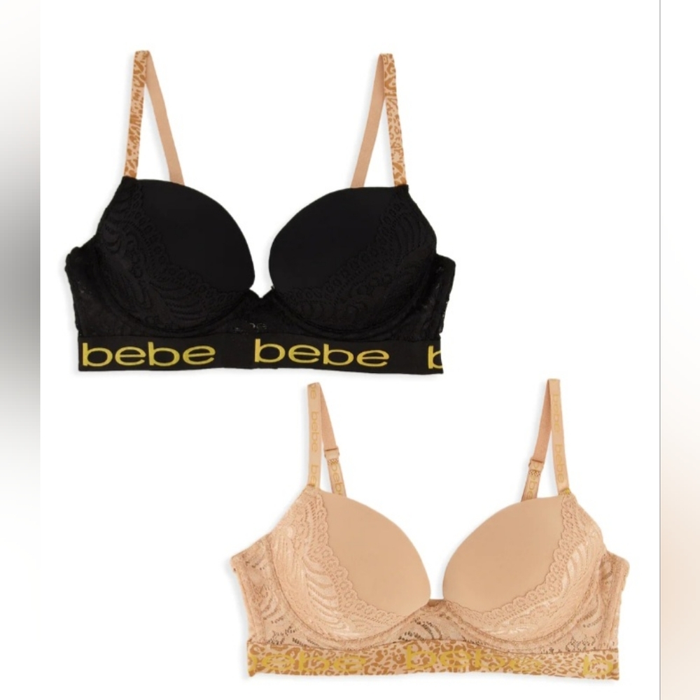 🤎BEBE BRAND NEW 2-PACK PUSH UP LONGLINE BRAS TAG FREE SIZE 34C